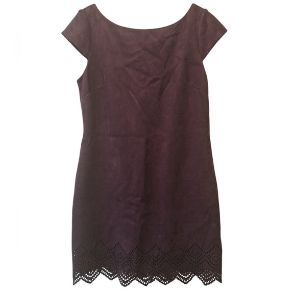 Vince Camuto Purple Faux Suede Lasercut Eyelet Trim Cap Sleeve Dress 14 - Picture 1 of 10